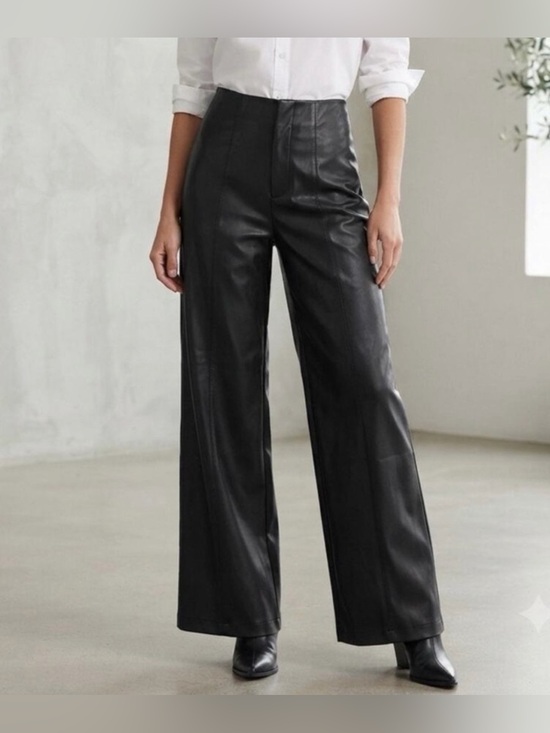 Commense Pants - Commense Vegan Faux Leather High-Waisted Wide Leg Pants Size XL Femme Fatale